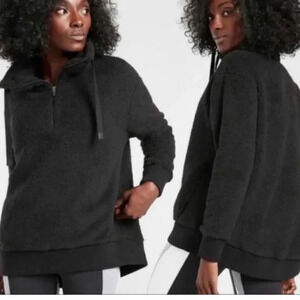 Athleta Talus fleece Sherpa fuzzy pullover sweatshirt quarter zip black small